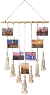 Mkono Teen Girl Room Decor Boho Macrame Hanging Photo Display, Pictures Cards Holder Wall Art for Bedroom Livingroom Dorm Home Teens Women Birthday Gift, with 25 Wood Clips, 27" L x 16.5''W image 0
